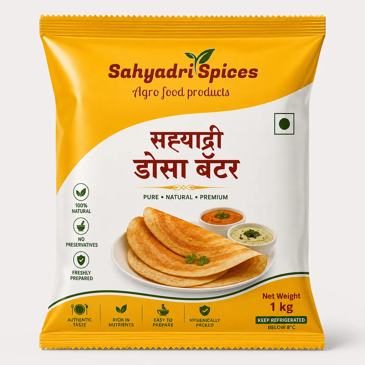Fresh Dosa Batter packed in a food-grade pouch for authentic South Indian breakfast preparation.