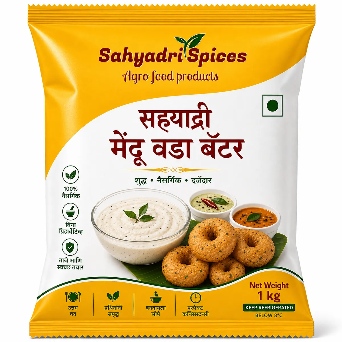 Fresh Medu Vada Batter packed in a food-grade pouch for authentic South Indian breakfast preparation.